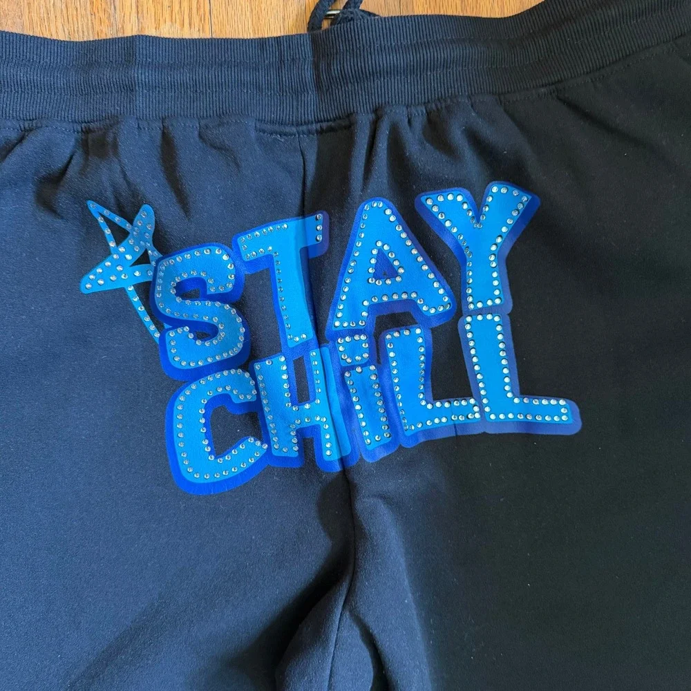 Kreamy Y2K Streetwear Stay Chill Rhinestone Joggers 2x